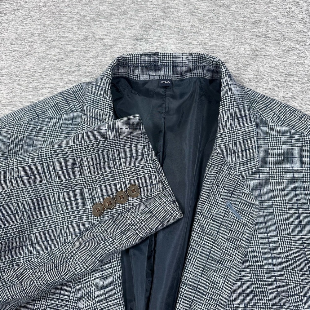 J Crew Thompson Blazer Mens 44R Blue Plaid Linen Two Button Sport Coat Jacket